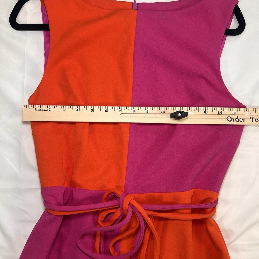 Trina Turk Coco Dress Size 8 Pink Orange Colorblock Sunset Sleeveless Tie Belt - Picture 8 of 12